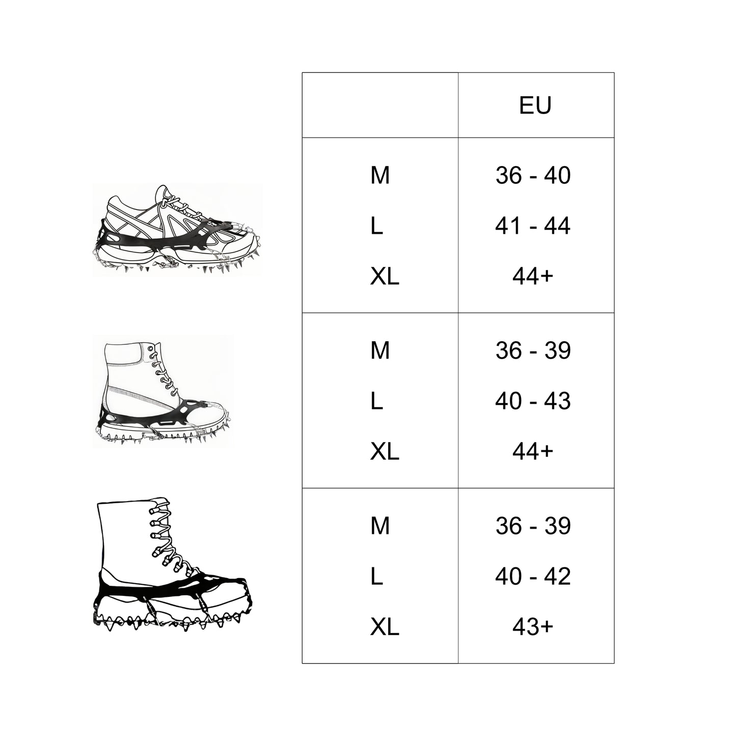Schuh-Spikes für Schnee und Glatteis. Steigeisen Grödel mit Krallen aus Stahl.