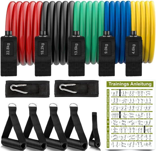 Widerstandsbänder Fitnessbänder Set – Resistance Bands aus Naturkautschuk mit Griffen & Türanker
